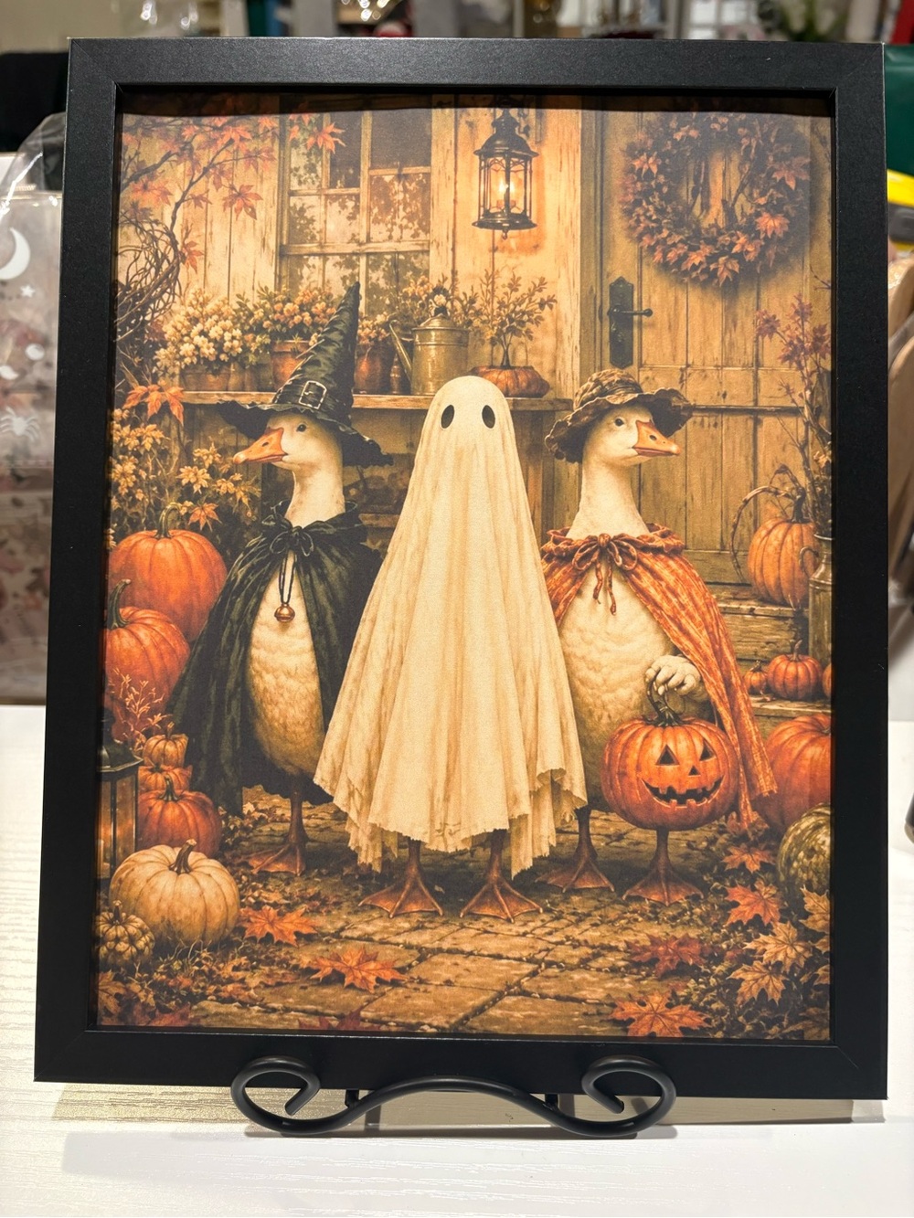 Autumn Goose Halloween Framed 8x10 Print with Pumpkins